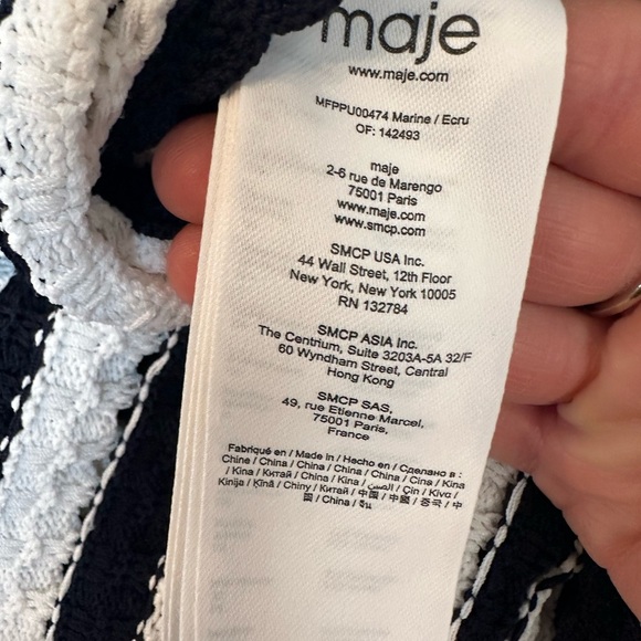 MAJE Marigna Marine/Ecru Striped Crochet-Knit Top Size Small - Picture 9 of 11